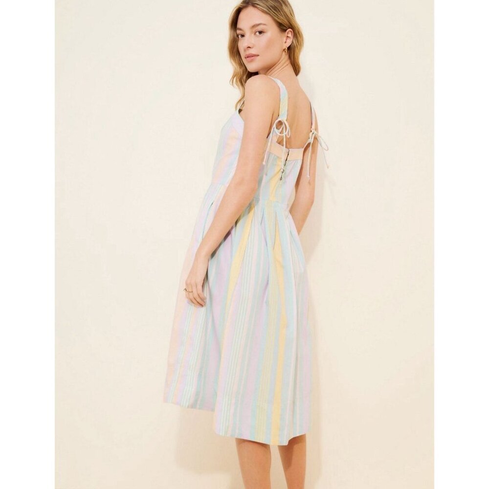 Free People Primavera Pastel Combo Stripe Midi Dress Cotton Size M Casual Travel - Picture 2 of 9